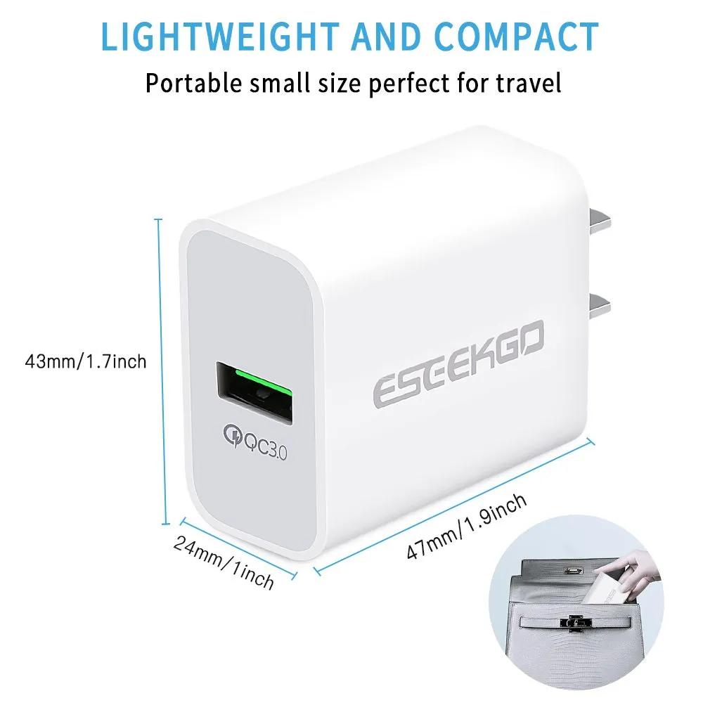 New Arrival ESEEKGO QC-06 Set 1*USB-A QC3.0 Travel Adapter with 1M Data Cable EU/US Fast Chargers in Retail Box