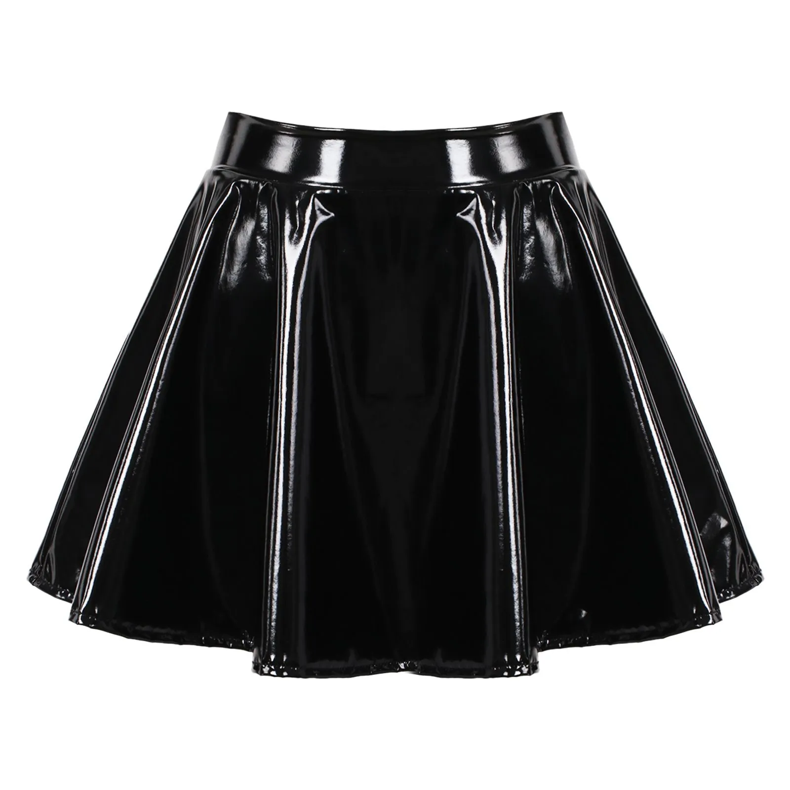 Skirts Womens Latex Skirt for Rave Party Club Dance Stage Performance Costume Clubwear Woman Wetlook Patent Leather Flared Mini Skirts