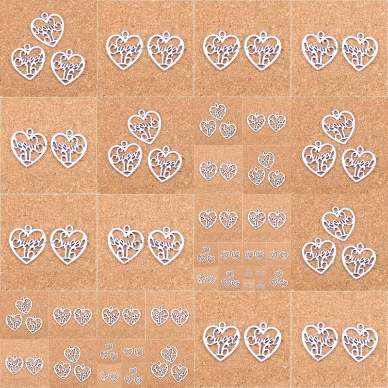 Charms 80Pcs Antique Sier Plated Bronze Heart Sweet 16 Pendant Diy Necklace Bracelet Bangle Findings 21X19Mm Drop Delivery Jewelry Com Dhttb