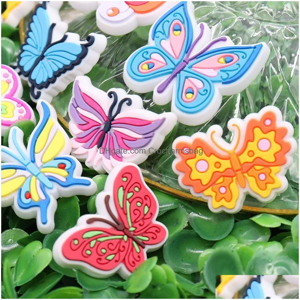 Shoe Parts & Accessories Wholesale 100Pcs Pvc Animal Insect Colorf Butterfly Sandals Charms Fit Wristbands Ornament Decoration Drop De Dhj3Q