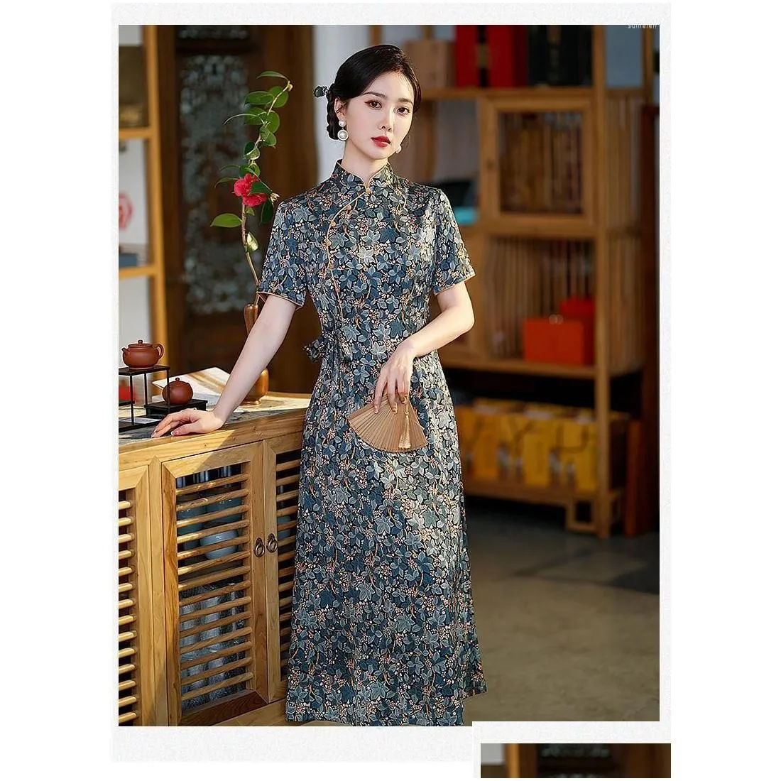 Ethnic Clothing 2022 Female Cheongsam Women Vintage Qipao Dress Elegant Chinese Flower Print Vestidos Oriental Evening