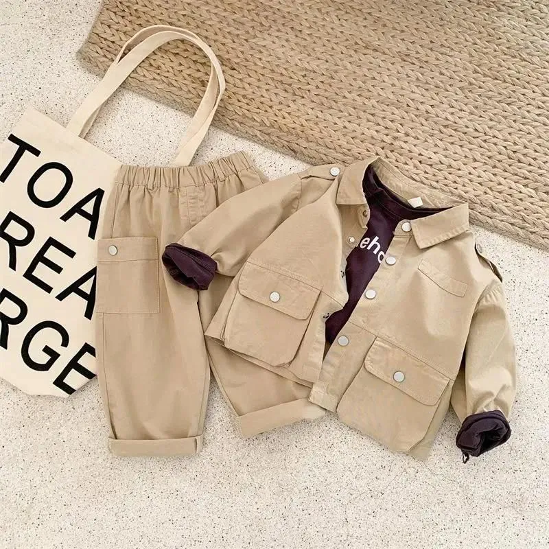 Clothing Sets Children`s Wear Spring Suit Korean Style Top Pants Two-piece Fashionable Foreign Solid Color