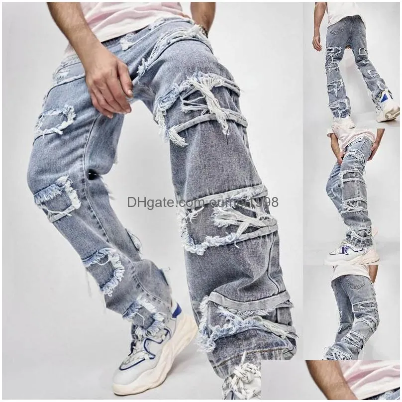 Men`S Jeans Mens Male Clothing Slim Fit Straight Tube Retro Hip Hop Pants Street Of Quality Pantalones Hombre Drop Delivery Apparel Dhboa