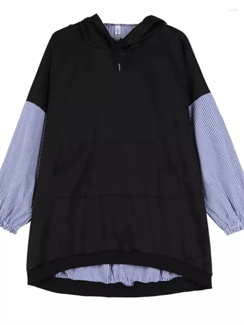 Women`s Hoodies Contrast Plaid Casual Hoodie Oversized Shirt Loose Fit Mid Length Versatile And Comfortable Sweatshirt Top K425