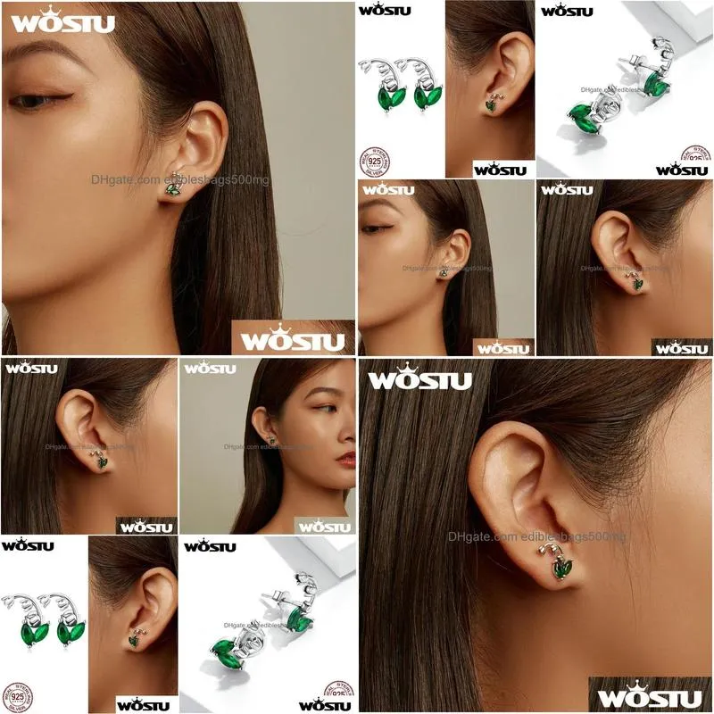 Stud Earrings Wostu Real 925 Sterling Sier Women Lily Valley Ear Fashion Buckle For Lady Girl Jewelry Wedding Party Drop Delivery Ear Dhdpb