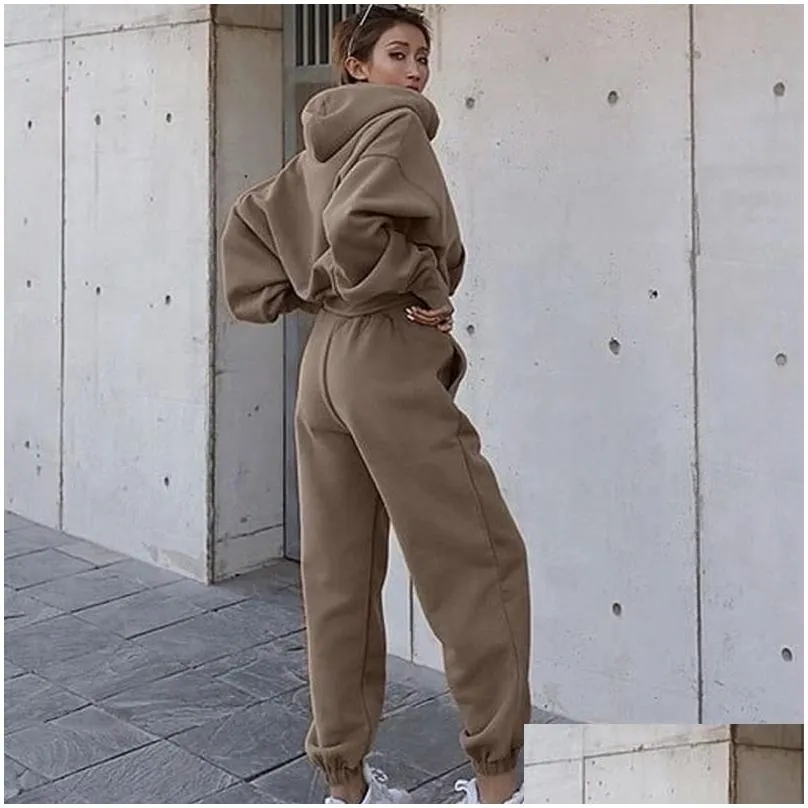 Women Sport Tracksuits Women Two Piece Clothing Set Tracksuit solid color Hoodie Sweatshirt Long Pant Jogger Outfit Set Female Sweat