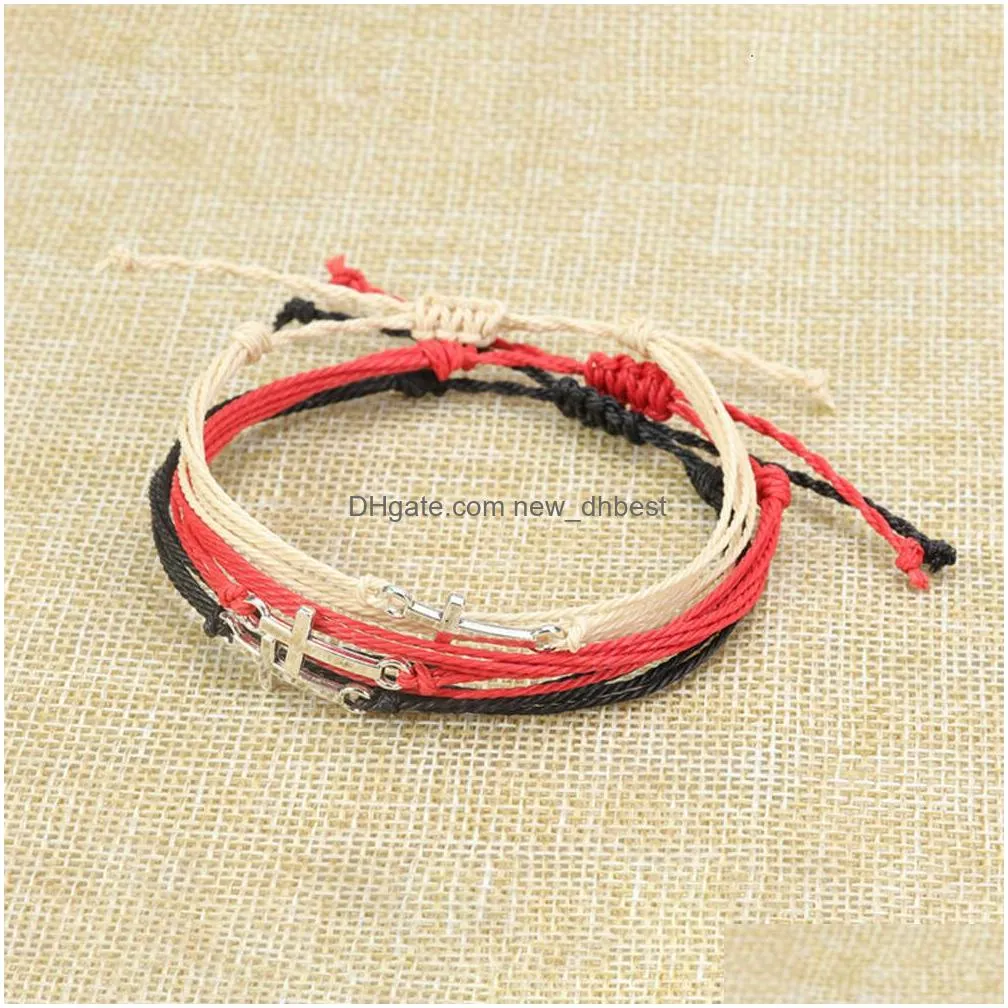 Charm Bracelets New Wax Thread Woven Cross Bracelet Waterproof Rope Bangle For Women Girls Vsco Friendship Lucky Beach Boho Pseras Je Dhuxs