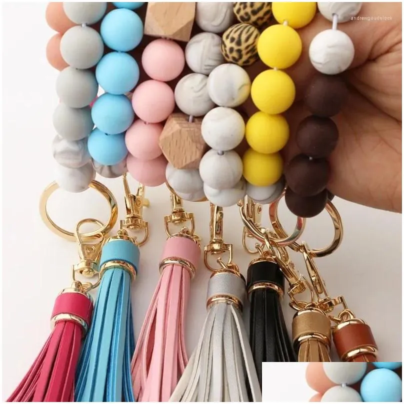 Charm Bracelets Creative Anti-Loss Women Wristlet Bracelet Keychain Round Beaded Car Keyring With Lobster Clasp Fashion Jewelry