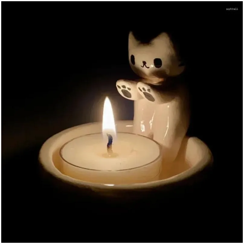 Candle Holders Kitten Holder Gypsum Mold Diy Handmade Storage Box Crafts Casting Molds Home Decoration Drop Delivery Dhgbn