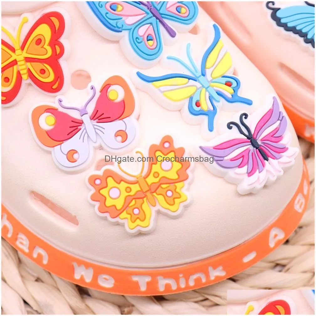 Shoe Parts & Accessories Wholesale 100Pcs Pvc Animal Insect Colorf Butterfly Sandals Charms Fit Wristbands Ornament Decoration Drop De Dhj3Q