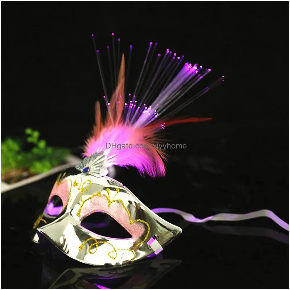 Party Masks 10Pcs Led Glow Flash Light Up Feather Masquerades Venetian Costumes Birthday Wedding Costume Halloween Christmas Drop Del Dhgwn