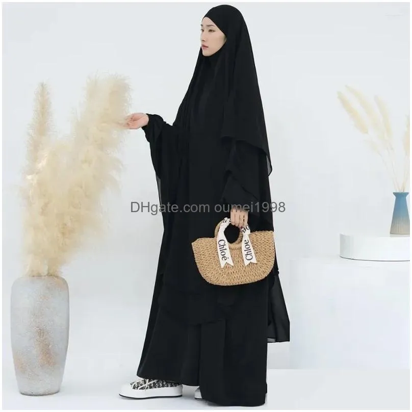 Ethnic Clothing Extra Long Chiffon Khimar Muslim Women 2 Layers Veils Islamic Dubai Turkish Hijab Niqab Jilbab Ramadan Eid No Dress D Dhln0