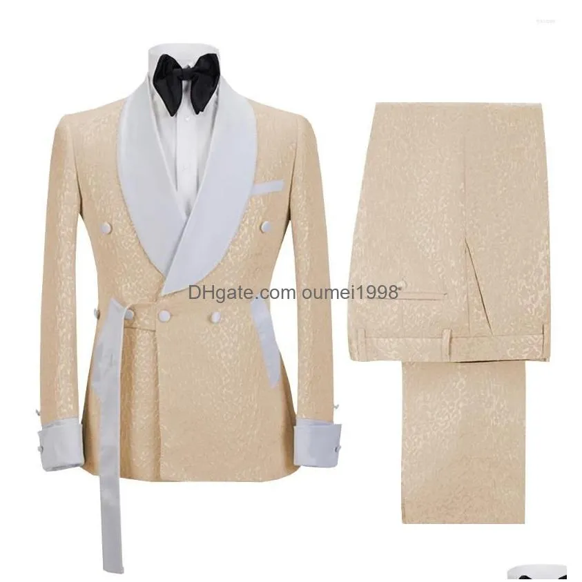 Men`S Suits & Blazers Mens 2023 Fashionable Suit 2 Piece One Button Belt Adjustment Jacket Casual Lapel Party Ball Tuxedo Blazer Pant Dhroy