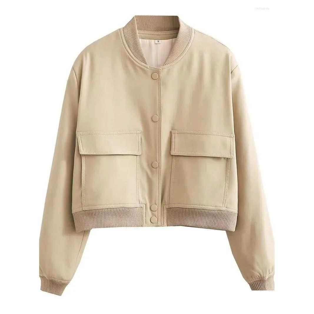 Women`s Jackets 2023 Casual Pocket Coat Spring Long Sleeve Bombers Fashion Solid Female Outwear
