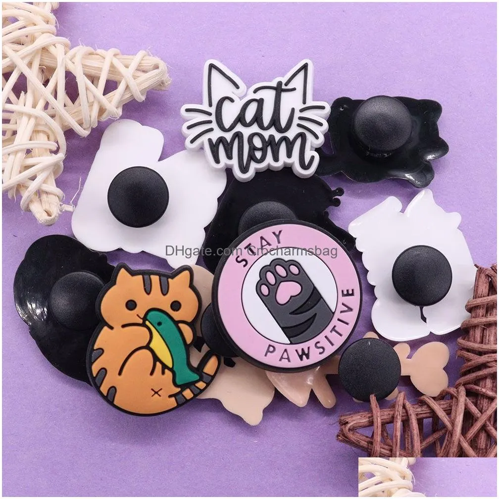 Shoe Parts & Accessories Moq 20Pcs Cartoon Animal Cat Mom Fishbone Pvc Cute Charms For Clog Sandals Buckle Decoration Boys Girls Child Dhogh