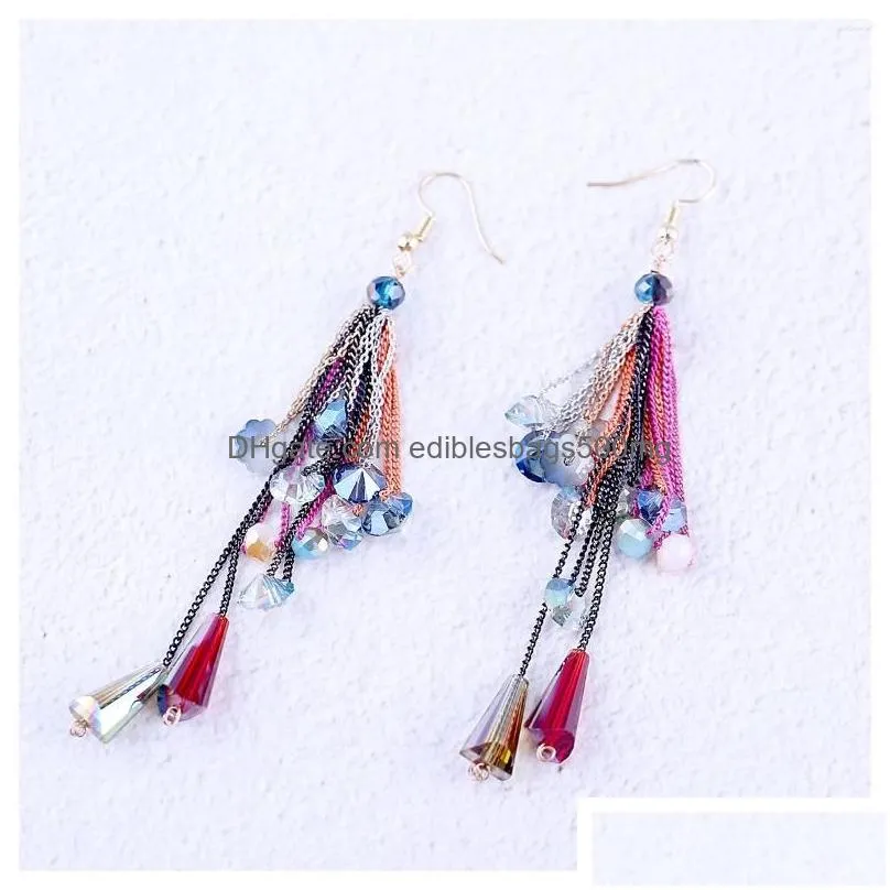 Dangle Chandelier Earrings Est Crystal For Women Girls Gold Plated Ear Hook Statement Handmade Beaded Trendy Tassels 3359 Drop Deli Dhc1H