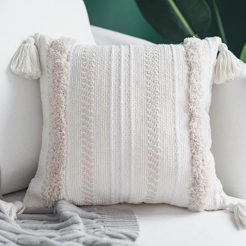 Pillow Cotton Woven Cover Iovry Tassels Morroccan Style Tuft For Home Decoration Sofa Bed 45x45cm/30x50cm/50x50cm /Decorative