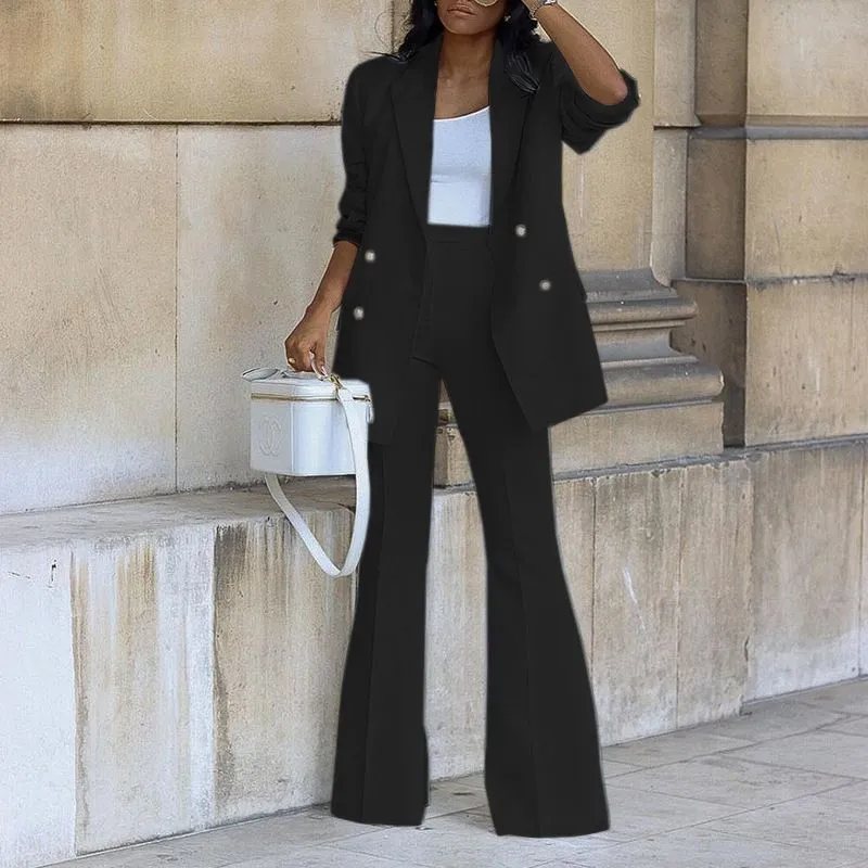 Popular European and American Women`s Spring and Autumn New Solid Color Casual Fashion Suit Wide Leg Pants Suit Two Piece Set