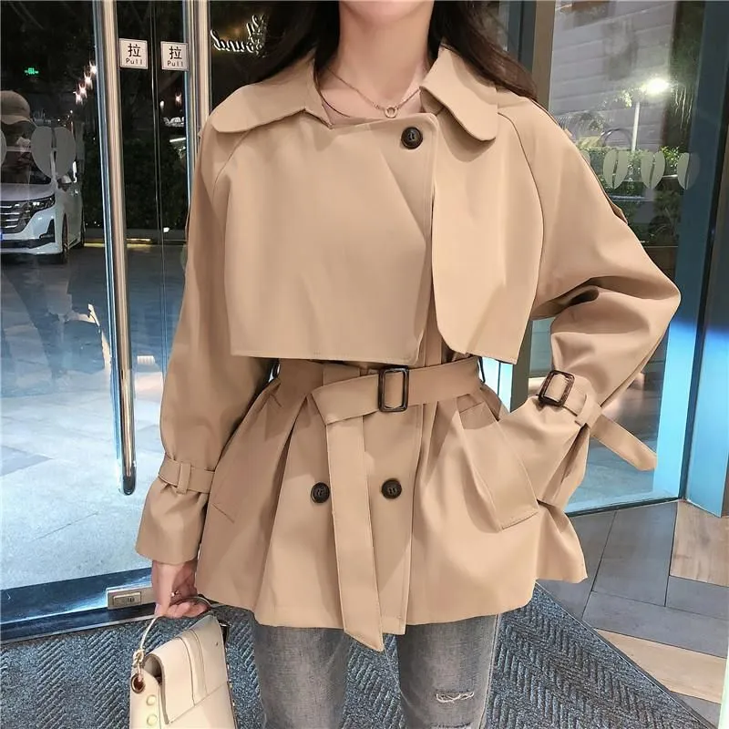 Women`s Trench Coats FTLZZ Spring Women Elegant Turn-down Collar Double Breasted Chic Vintage Pockets Slim Khaki Black Coat With Belt