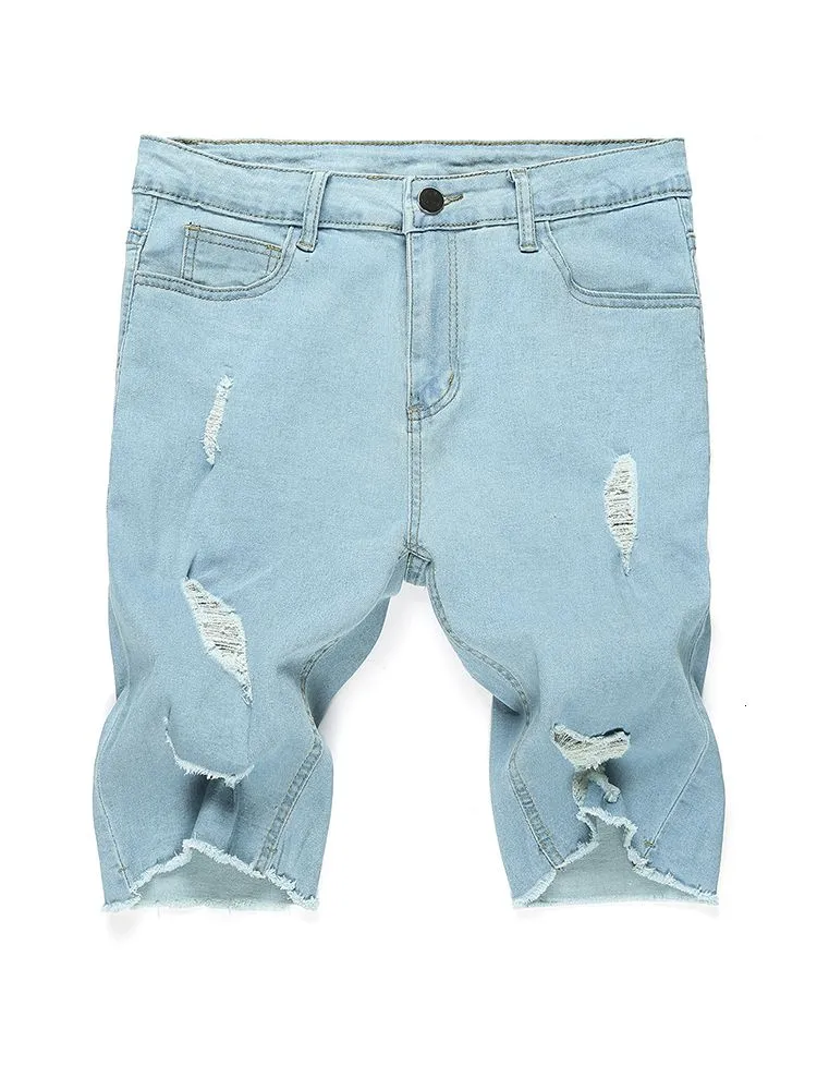 Mens Jeans Summer Ripped Shorts Men HipHop Denim Pants Stretch Light blue Fashion Design Slim Straight Male Short Hombre 230615