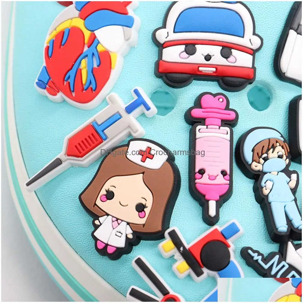 Shoe Parts & Accessories Moq 20Pcs First Aid Kit Ambance Syringe Nurse Doctor Thermometer Pvc Charms Buckle Clog Buttons Pins Wristban Dhlxn