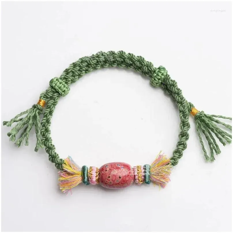 Charm Bracelets Handwoven String Girls Artistic Pink Opal Paint Candy Bracelet Green Ajustbale Size Cute Accessories Dropship