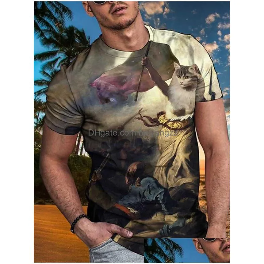 rukas interesting t-shirt animal cat throat cut a b c d e 3d print large size casual weekend short sleeve clothing