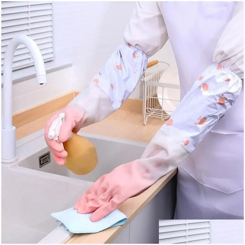 Disposable Gloves 1 Pair Gradient Color Dishwashing Housework Cleaning Durable Laundry Waterproof Latex Kitchen Home Tool Drop Deliver