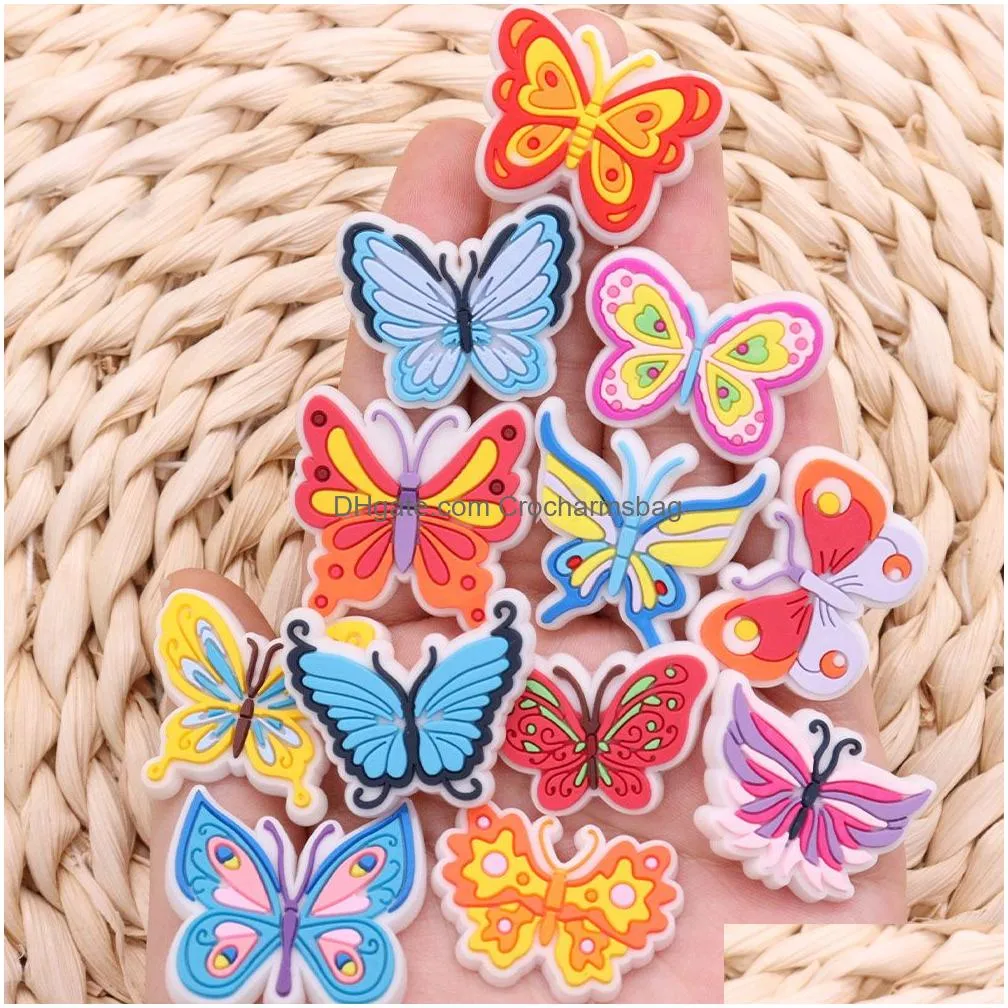 Shoe Parts & Accessories Wholesale 100Pcs Pvc Animal Insect Colorf Butterfly Sandals Charms Fit Wristbands Ornament Decoration Drop De Dhj3Q