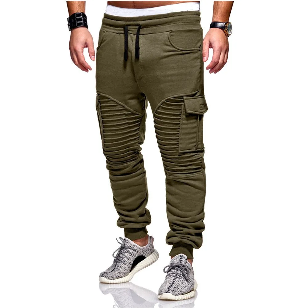 Mens Pants Harem Joggers Sweat Elastic String Cuff Drop Crotch Biker Trousers For Men 5 Color S-3XL Size