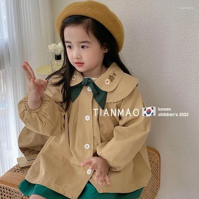 Coat 2023 Fashion Baby Girls Trench With Doll Collar Flower Embroidery And Cape Shawl Clothes For Kids Girl
