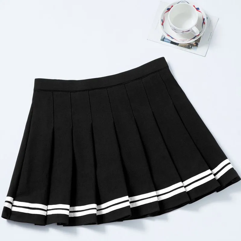 SHINYMORA Summer Pleated Mini Skirts for Women High Waist Girls Casual Shorts Skirts Striped Harajuku Japanese School Uniform1