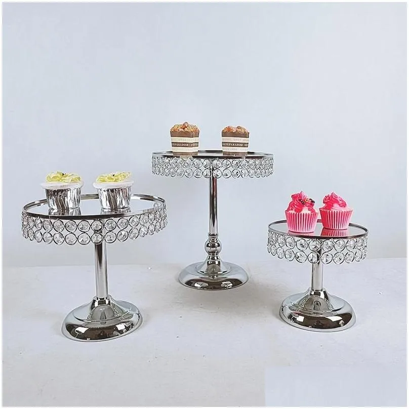 Other Bakeware 1Pcs Round Cake Stand Pedestal Holder Party Crystal Sier Drop Delivery Dhtht