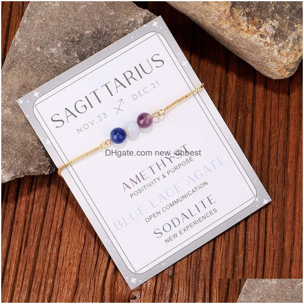 Beaded New Twee Constellations Moonstone Bracelet Purple Crystal Moonlight Stone Combination Beads Colorf Box Chain Bracelets Female Dhwcj