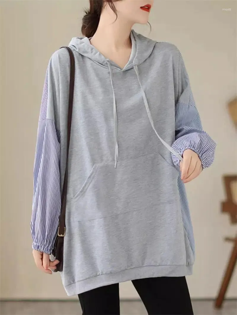 Women`s Hoodies Contrast Plaid Casual Hoodie Oversized Shirt Loose Fit Mid Length Versatile And Comfortable Sweatshirt Top K425