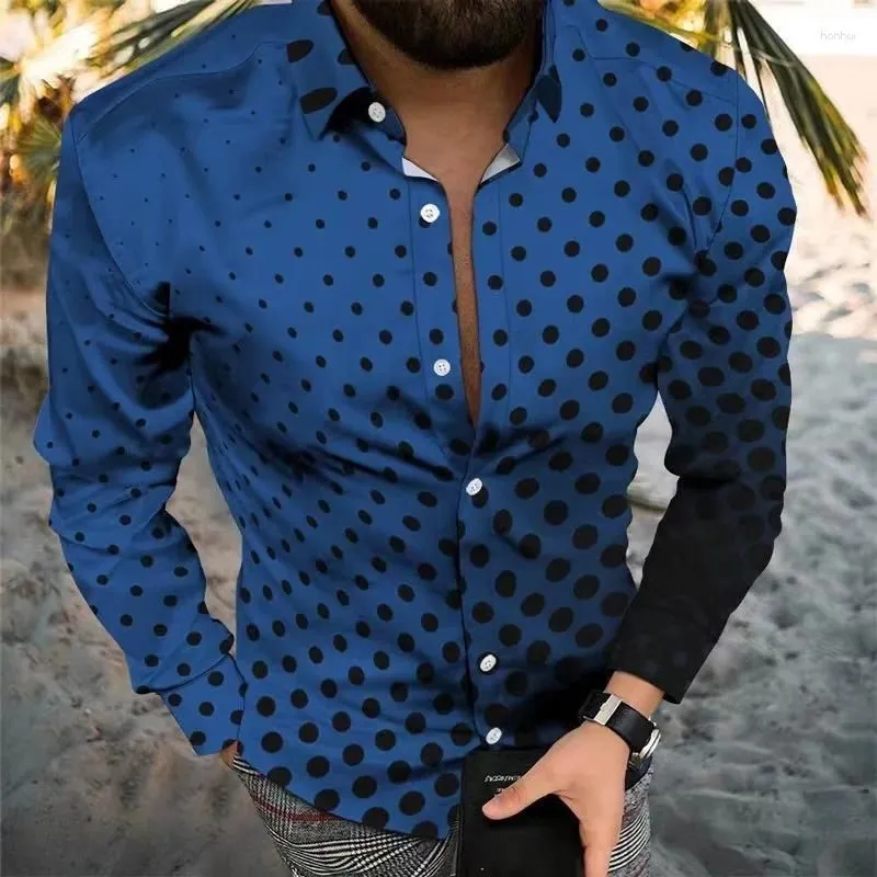 Men`s Casual Shirts Fashion Shirt Polka Dot Plaid Stitching Trendy Buttons Outdoor Street Lapel Plus Size