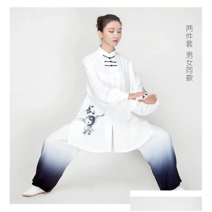 Ethnic Clothing Women Cotton Oriental Vintage Tai Chi Suit Wushu Martial Art Uniform Chinese Style Jacket Pant Morning Exercise