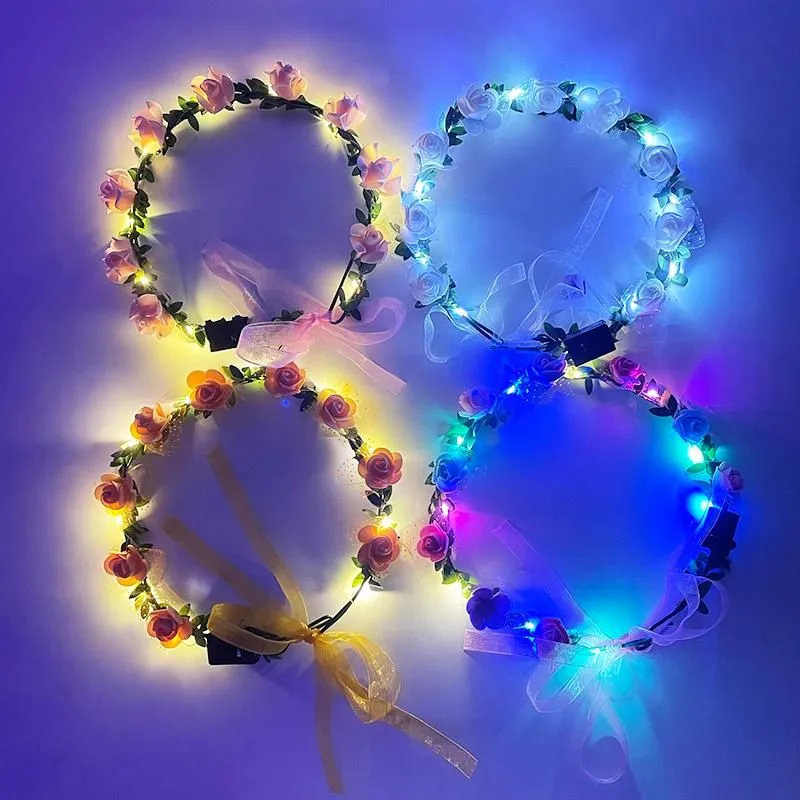 The Party Decoration Glowing Garland Hairband Wedding Crown Flower Headband Women Girls LED Light Up Hair Wreath Luminous Headwear for