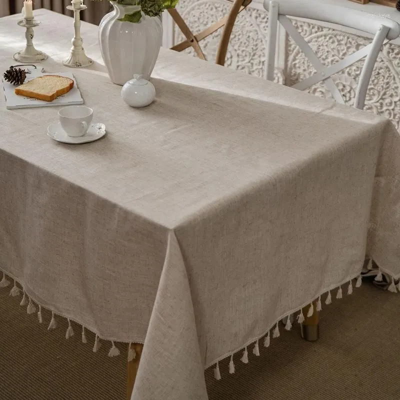 Table Cloth Solid Color Party Decoration Cotton Cover American Country Style Tassel Tablecloth For The Manteles