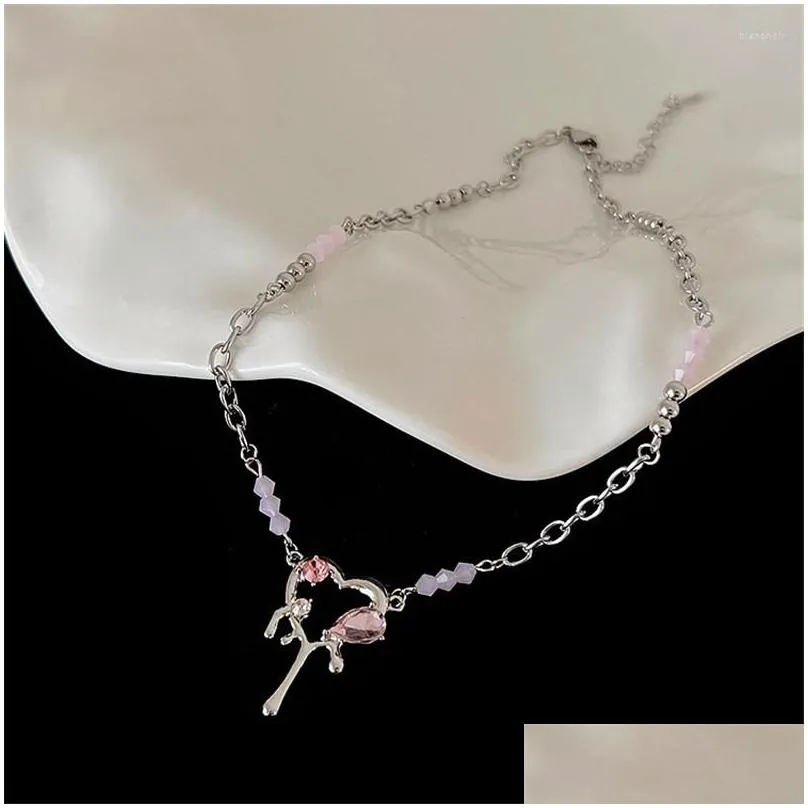 Choker 2023 Kpop Goth Y2K Pink Heart Pendant Clavicle Chain Necklace For Women Egirl Grunge Collares Aesthetic EMO Jewelry Accessories