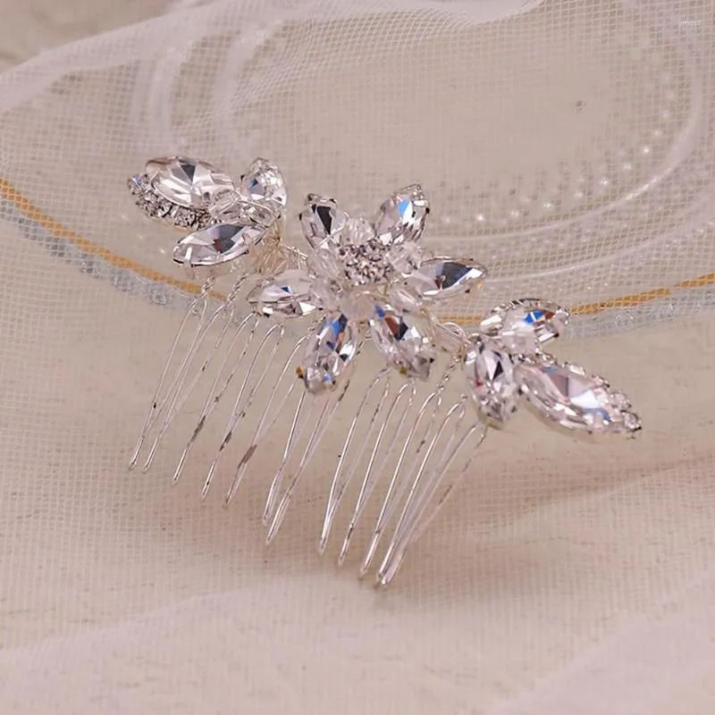 Hair Clips Wedding Accessories Shiny Rhinestones Combs Silver Color Jewelry For Women Girls Mother`s Day Ornaments Gift