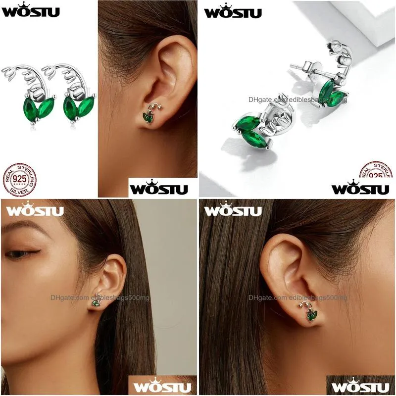 Stud Earrings Wostu Real 925 Sterling Sier Women Lily Valley Ear Fashion Buckle For Lady Girl Jewelry Wedding Party Drop Delivery Ear Dhdpb