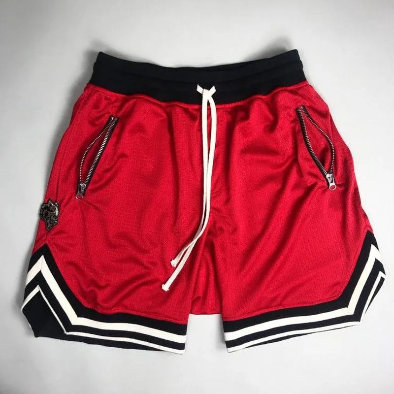 2022 Summer Men`s Shorts Swimwear Hip hop street main line retro sports casual fitness basketball pants black red heavy mesh five-minute shorts