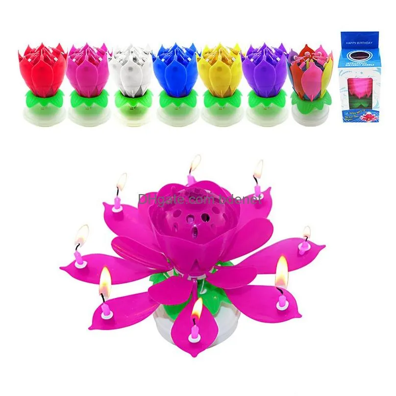 Other Event & Party Supplies Musical Birthday Candle Cake Topper Decoration Lotus Flower Candles Blossom Rotating Spin Candle3310631 D Dhb6E