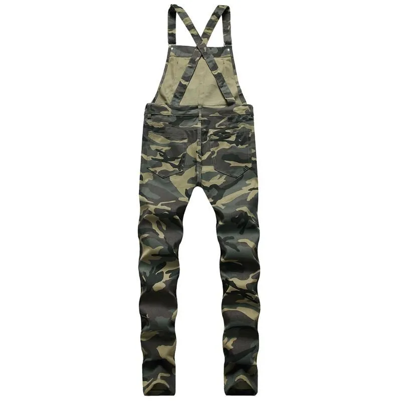 Men`s Jeans Big Pocket Camouflage Printed Denim Bib Overalls Jumpsuits Military Army Green Working Clothing Coveralls Fashion Casual