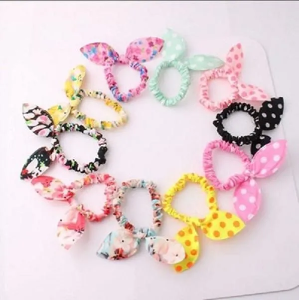 Kids and lady hair accessories head band cute polka dot bow rabbit ears headband with elastic scrunchy woman Ponytail Holder styles fashion