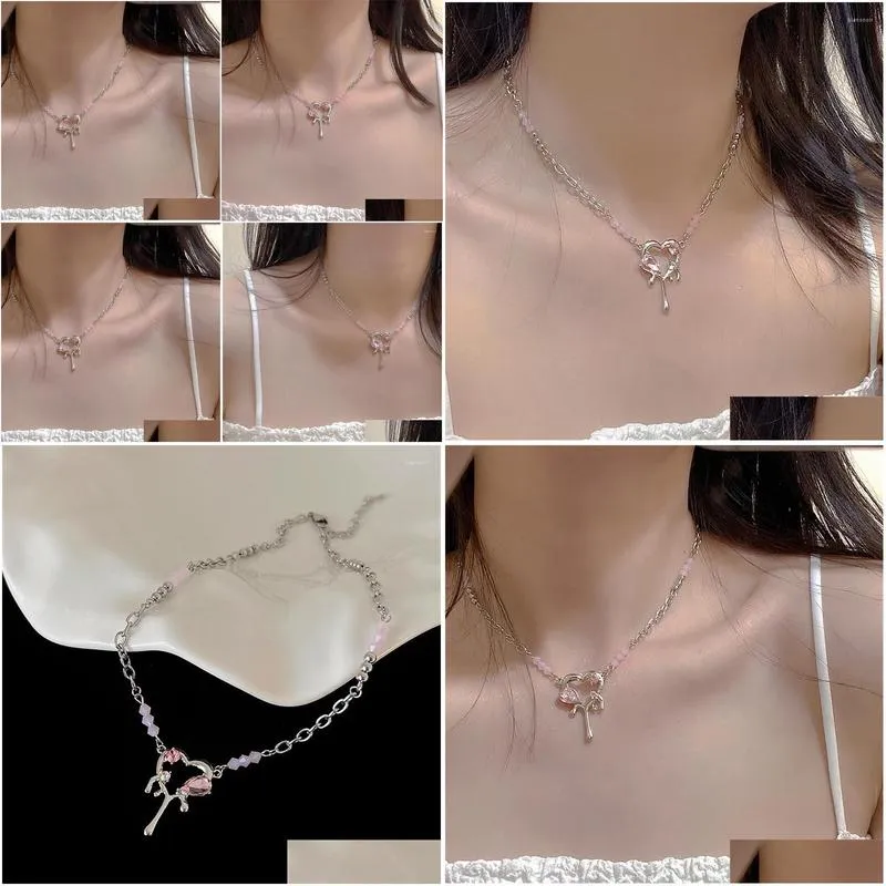 Choker 2023 Kpop Goth Y2K Pink Heart Pendant Clavicle Chain Necklace For Women Egirl Grunge Collares Aesthetic EMO Jewelry Accessories