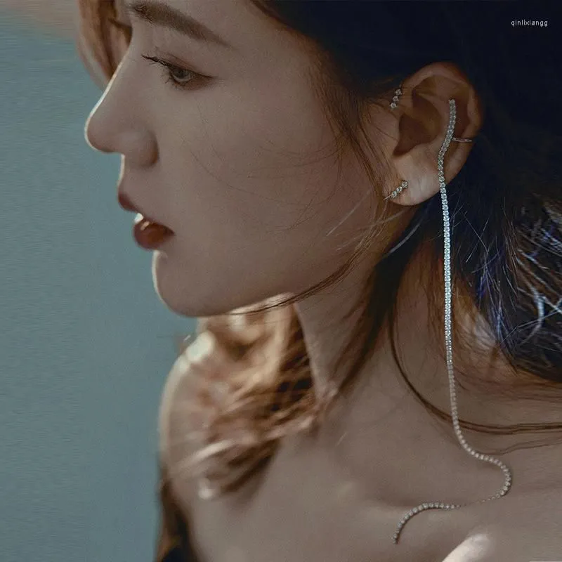 Backs Earrings Fashion Women`s Long Tassel Ear Hook Cuff For Girl Shiny Zircon Without Piercing Trend Charm Clip Jewelry Gifts