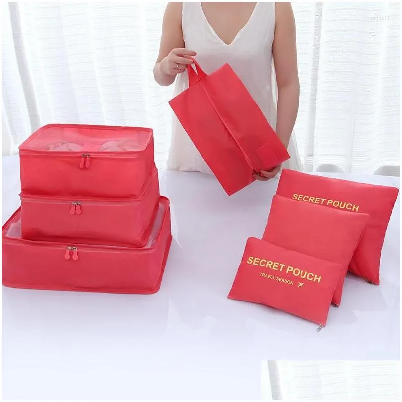 Storage Bags 6Pcs Travel Bag Set For Clothes Tidy Organizer Wardrobe Suitcase Pouch Case Shoes Packing Cube Drop Delivery Dh0Mj