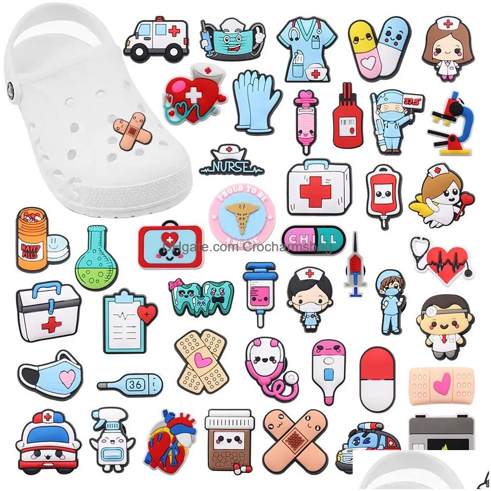 Shoe Parts & Accessories Moq 20Pcs First Aid Kit Ambance Syringe Nurse Doctor Thermometer Pvc Charms Buckle Clog Buttons Pins Wristban Dhlxn